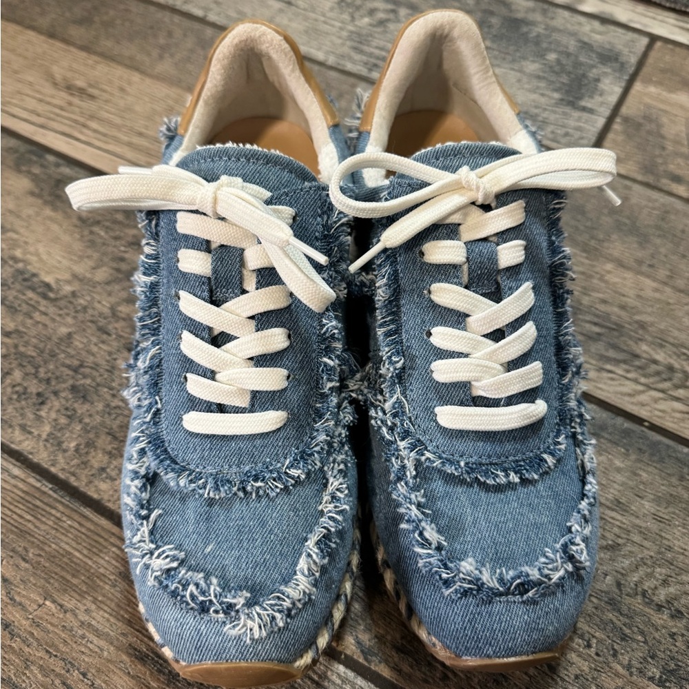 Dolce Vita Denim Blue Frayed Sneakers - Picture 2 of 5